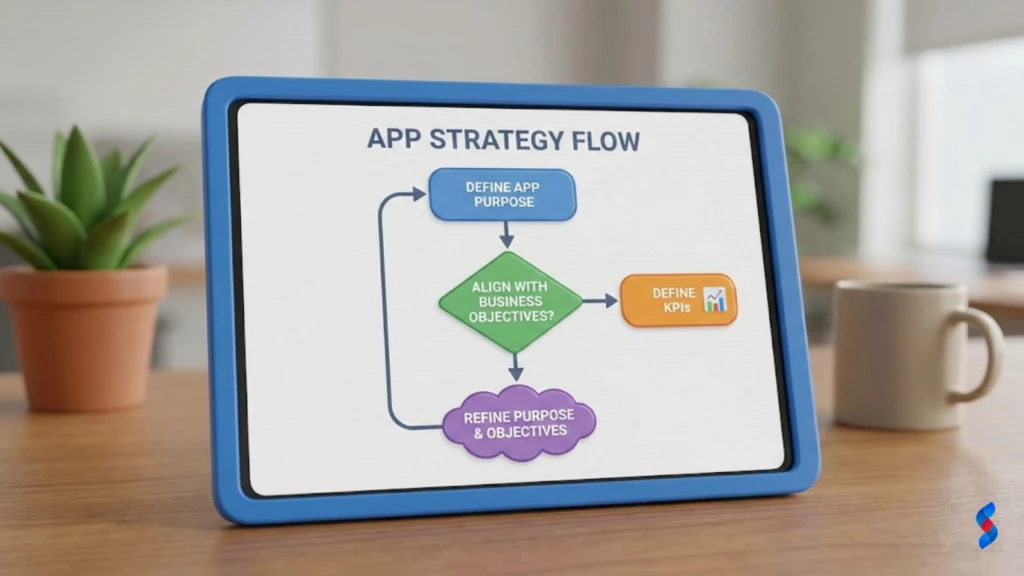 Mobile App Readiness: The Ultimate 2025 Guide to Ensure Success 1 a-flowchart-illustrating-the-process-of-defining-app-purpose-aligning-with-business