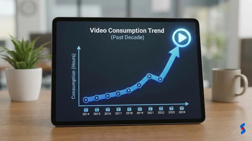 Video ROI: The Amazing Ultimate Guide for 2025 1 a-graph-showing-the-increasing-trend-of-video-consumption-over-the-past-decad
