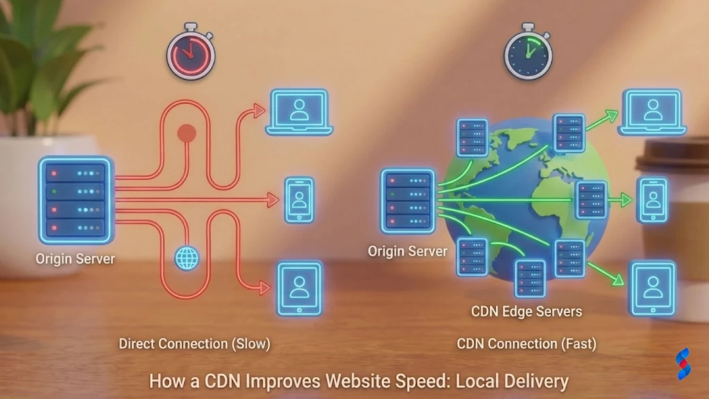 Shared Hosting: The Ultimate Guide to Its Best Use Cases in 2025 6 https://skysolmedia.com/wp-content/uploads/2025/12/a-visual-representation-of-how-a-cdn-works-to-improve-website-loading-speed-