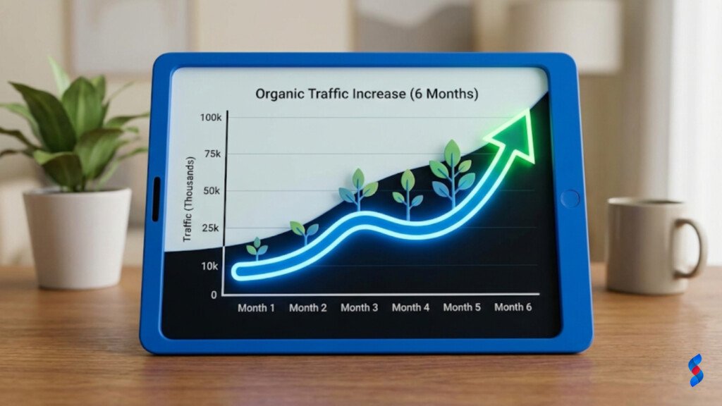Broken Link Building: The Amazing Guide to Skyrocket Your SEO in 2025 2 graph-showing-the-increase-in-organic-traffic-to-the-client's-website-over-a-six-month