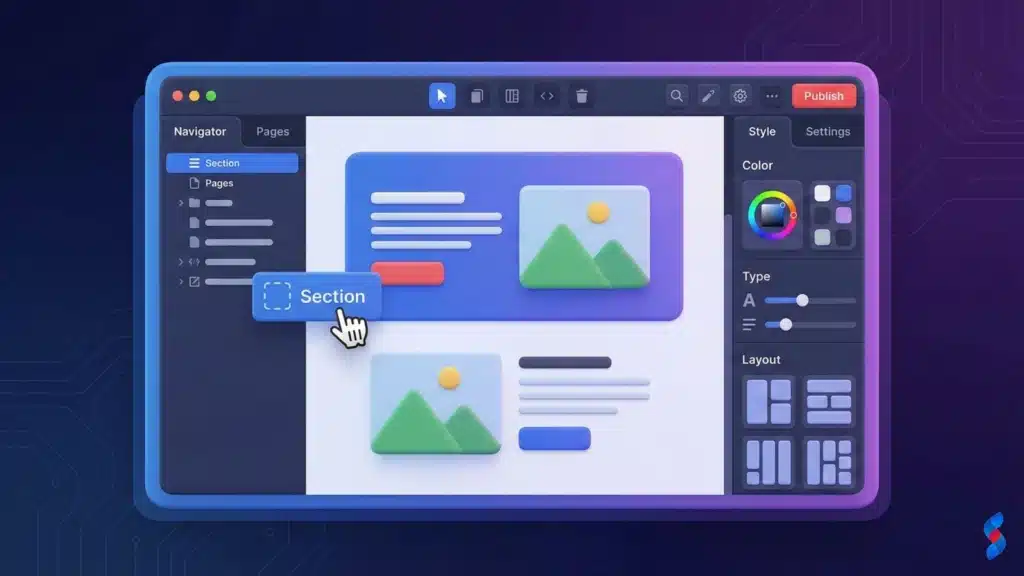 webflows-visual-design-interface-showcasing-the-drag-and-drop-functionality-and-customization-options