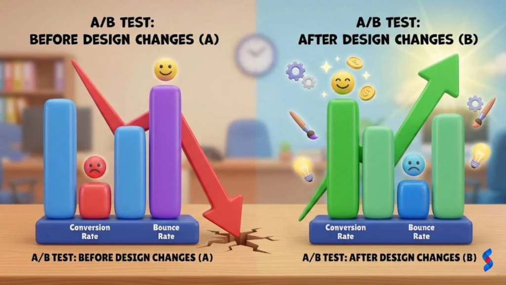 UI UX: The Amazing Guide to Stop Losing Customers in 2026 6 a-graph-showing-the-results-of-an-a/b-test-highlighting-the-impact-of-design