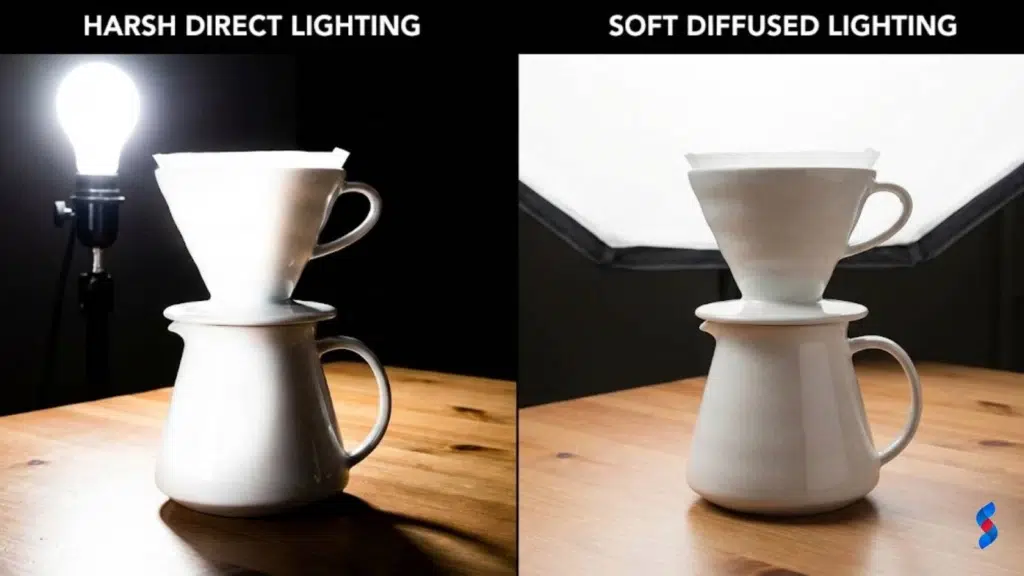 Product Photography Mistakes: Ultimate 2026 Sales Killer 1 Comparison of product photos taken with direct harsh lighting versus soft diffused lighting.